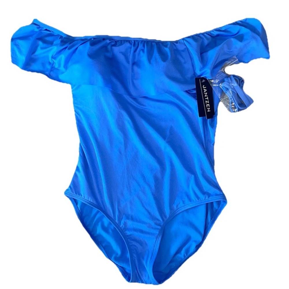 NWT Jantzen Off the Shoulder Cornflower Blue One Piece Bathing Suit Size 14